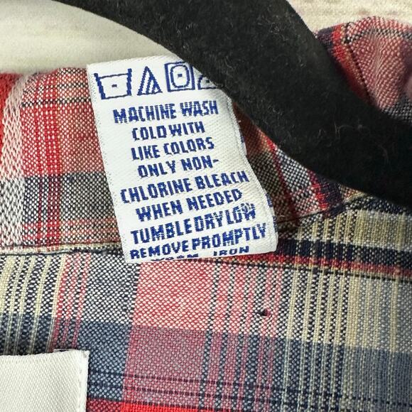 Womens Ms Lee Red Navy Plaid Button Up Lightweight Jacket 3/4 Sleeve Cotton PL - Picture 7 of 7